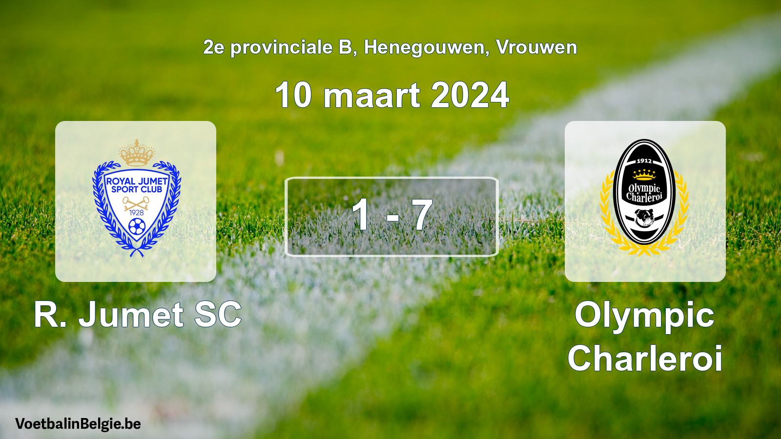 Gespeelde wedstrijd vrouwenvoetbal: R. Jumet SC - Olympic Charleroi 1 - 7 (10 maart 2024)