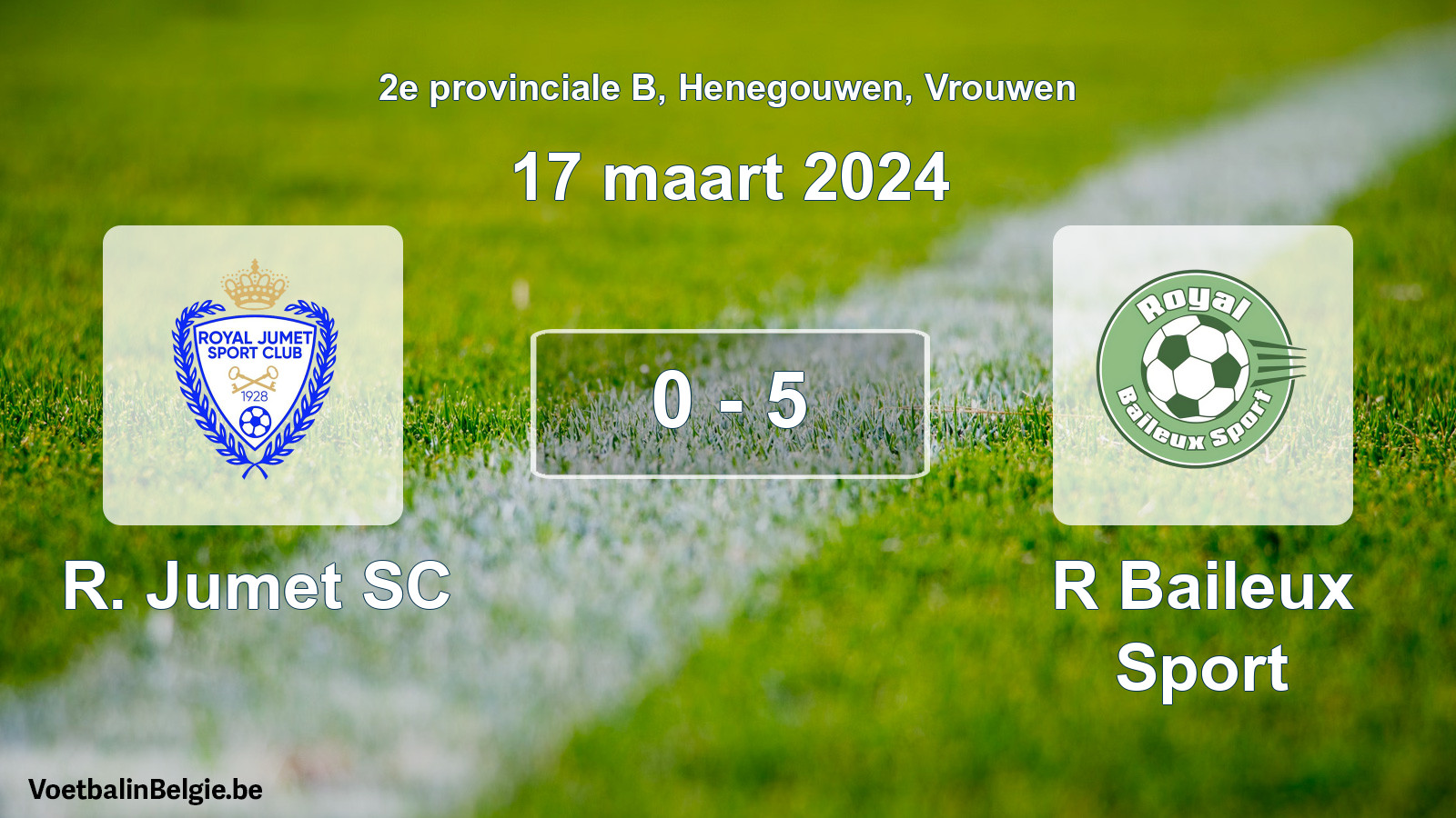 Gespeelde wedstrijd vrouwenvoetbal: R. Jumet SC - R Baileux Sport 0 - 5 (17 maart 2024)