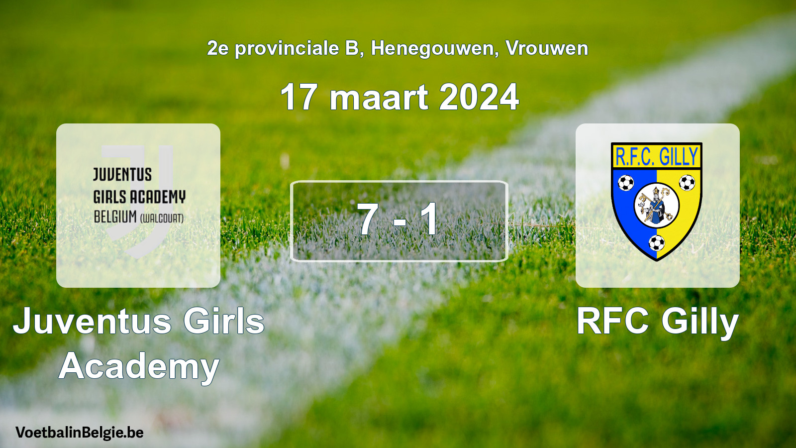 Gespeelde wedstrijd vrouwenvoetbal: Juventus Girls Academy - RFC Gilly 7 - 1 (17 maart 2024)