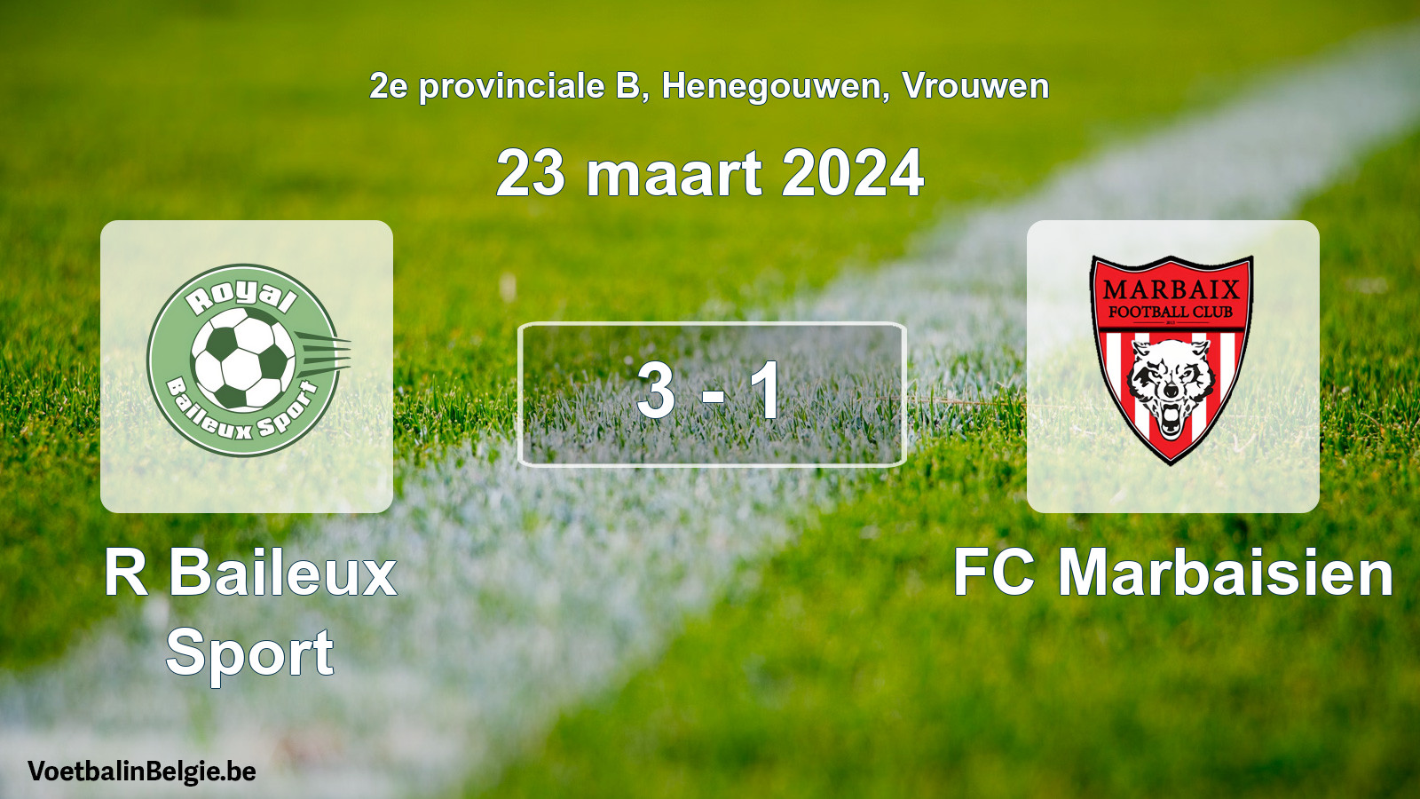 Gespeelde wedstrijd vrouwenvoetbal: R Baileux Sport - FC Marbaisien 3 - 1 (23 maart 2024)