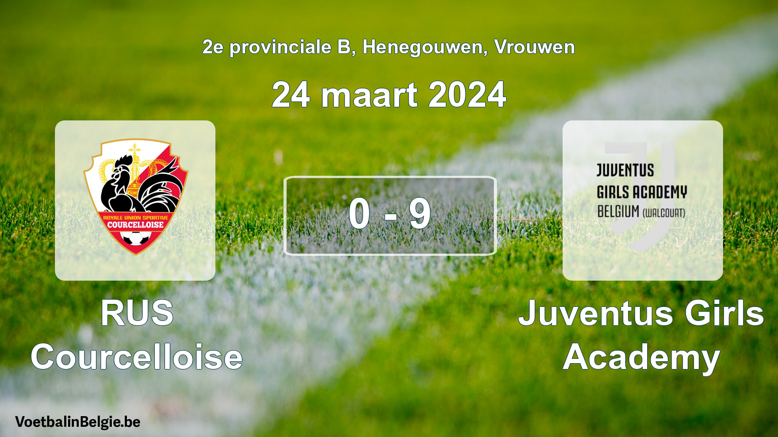 Gespeelde wedstrijd vrouwenvoetbal: RUS Courcelloise - Juventus Girls Academy 0 - 9 (24 maart 2024)