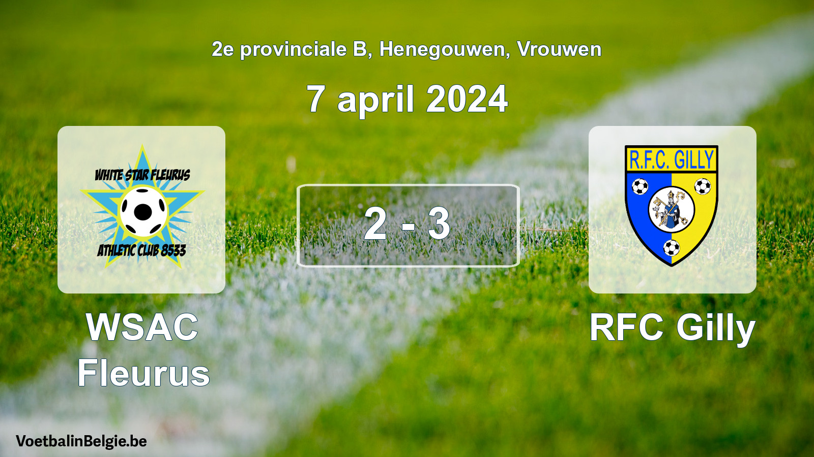 Gespeelde wedstrijd vrouwenvoetbal: WSAC Fleurus - RFC Gilly 2 - 3 (7 april 2024)