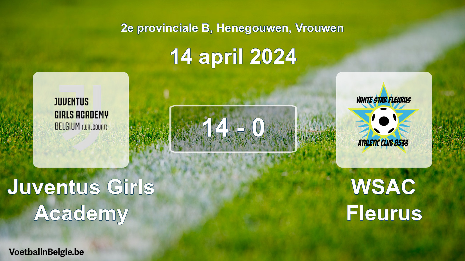 Gespeelde wedstrijd vrouwenvoetbal: Juventus Girls Academy - WSAC Fleurus 14 - 0 (14 april 2024)