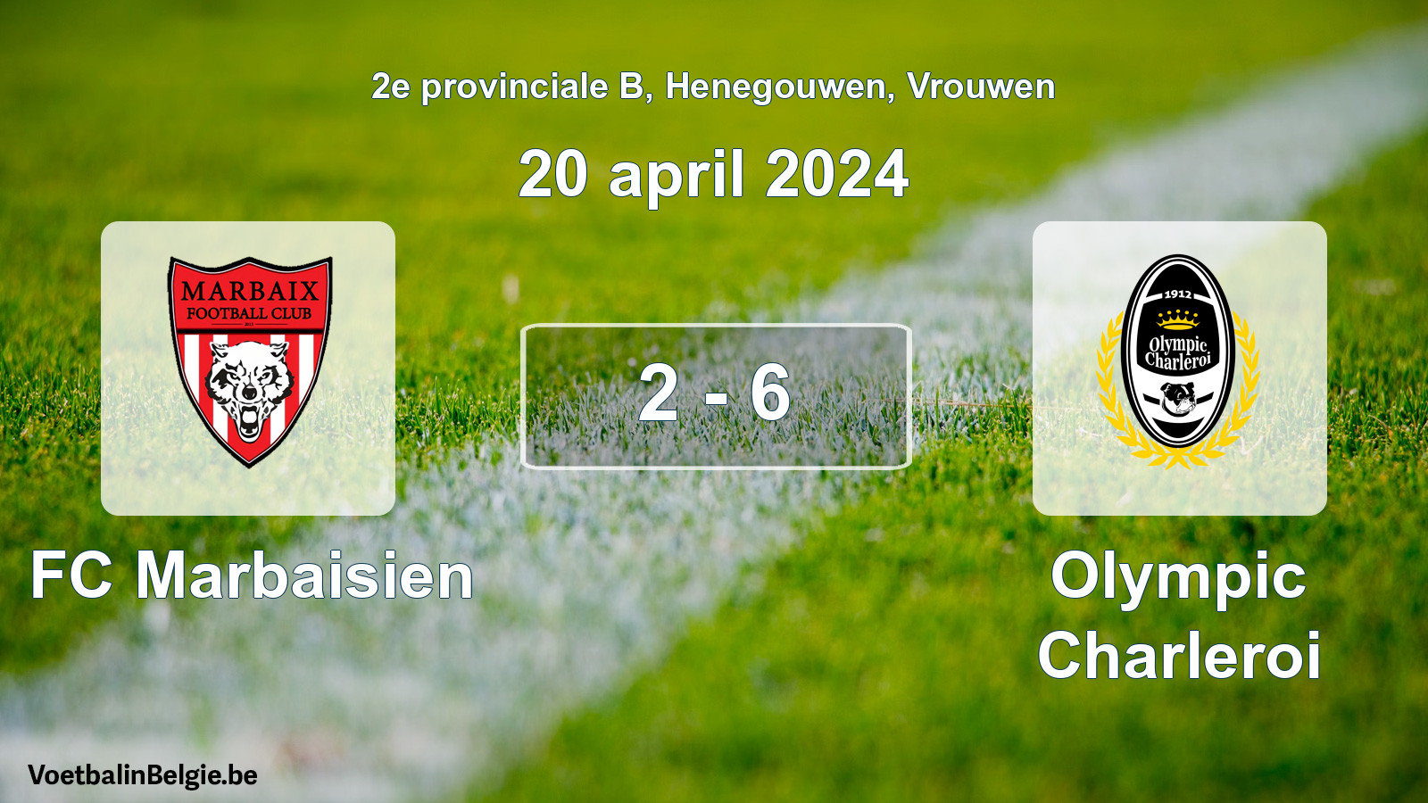 Gespeelde wedstrijd vrouwenvoetbal: FC Marbaisien - Olympic Charleroi 2 - 6 (20 april 2024)