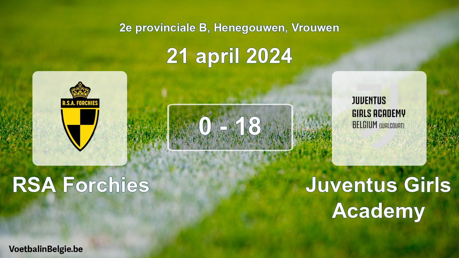 Gespeelde wedstrijd vrouwenvoetbal: RSA Forchies - Juventus Girls Academy 0 - 18 (21 april 2024)