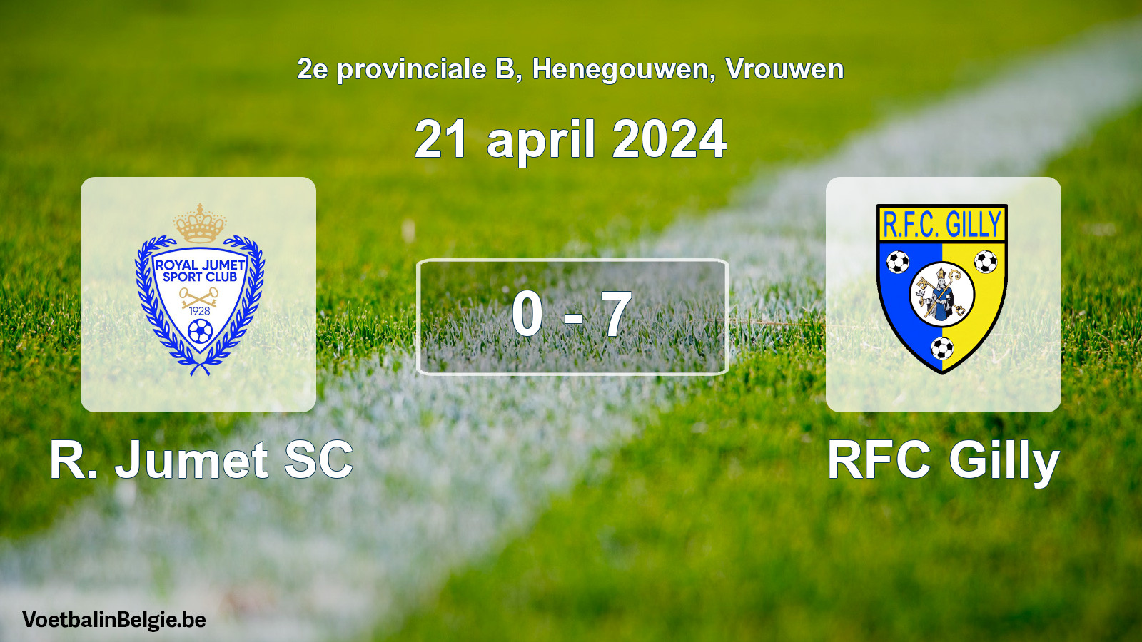 Gespeelde wedstrijd vrouwenvoetbal: R. Jumet SC - RFC Gilly 0 - 7 (21 april 2024)