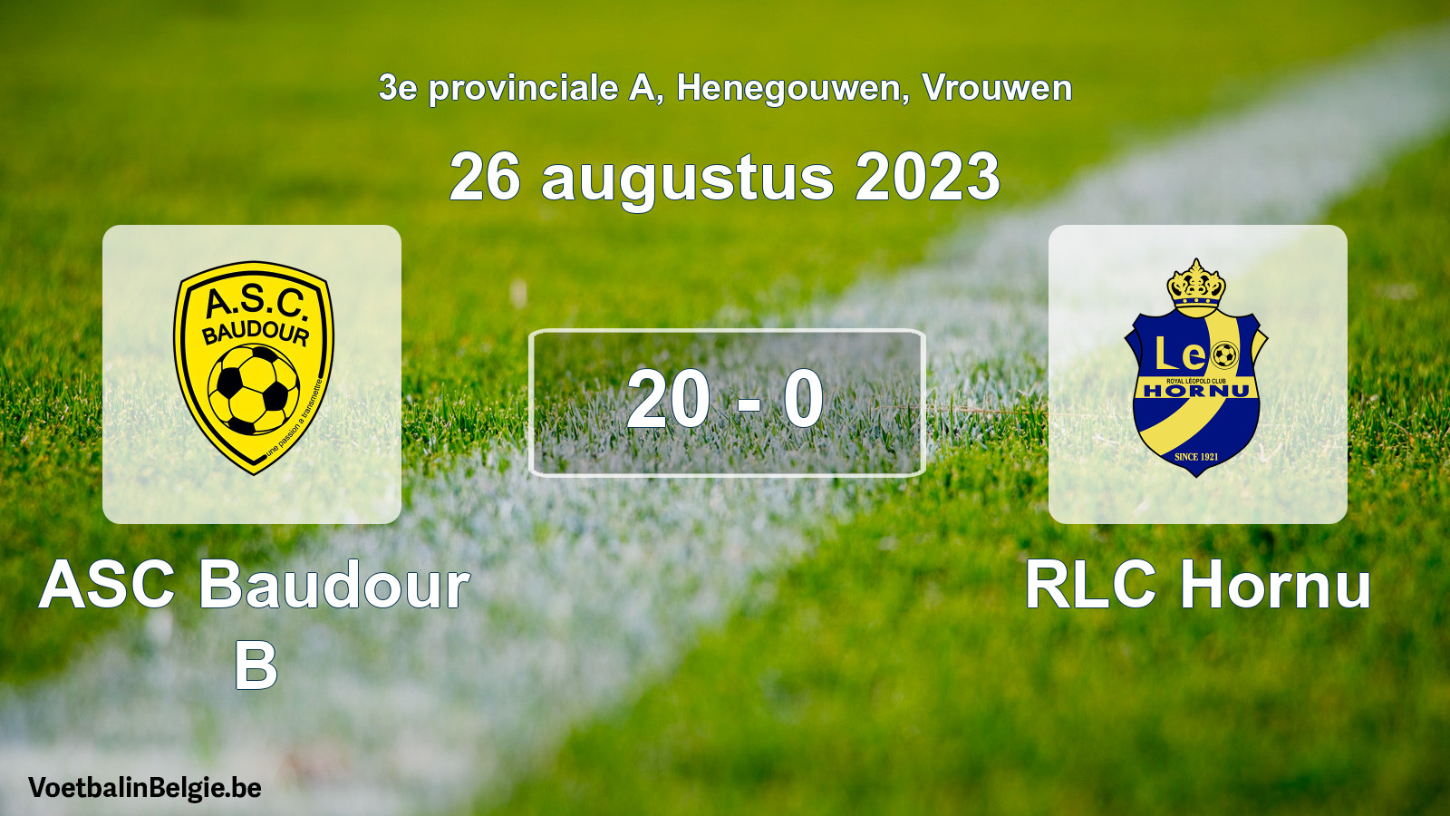 Gespeelde wedstrijd vrouwenvoetbal: ASC Baudour B - RLC Hornu 20 - 0 (26 augustus 2023)