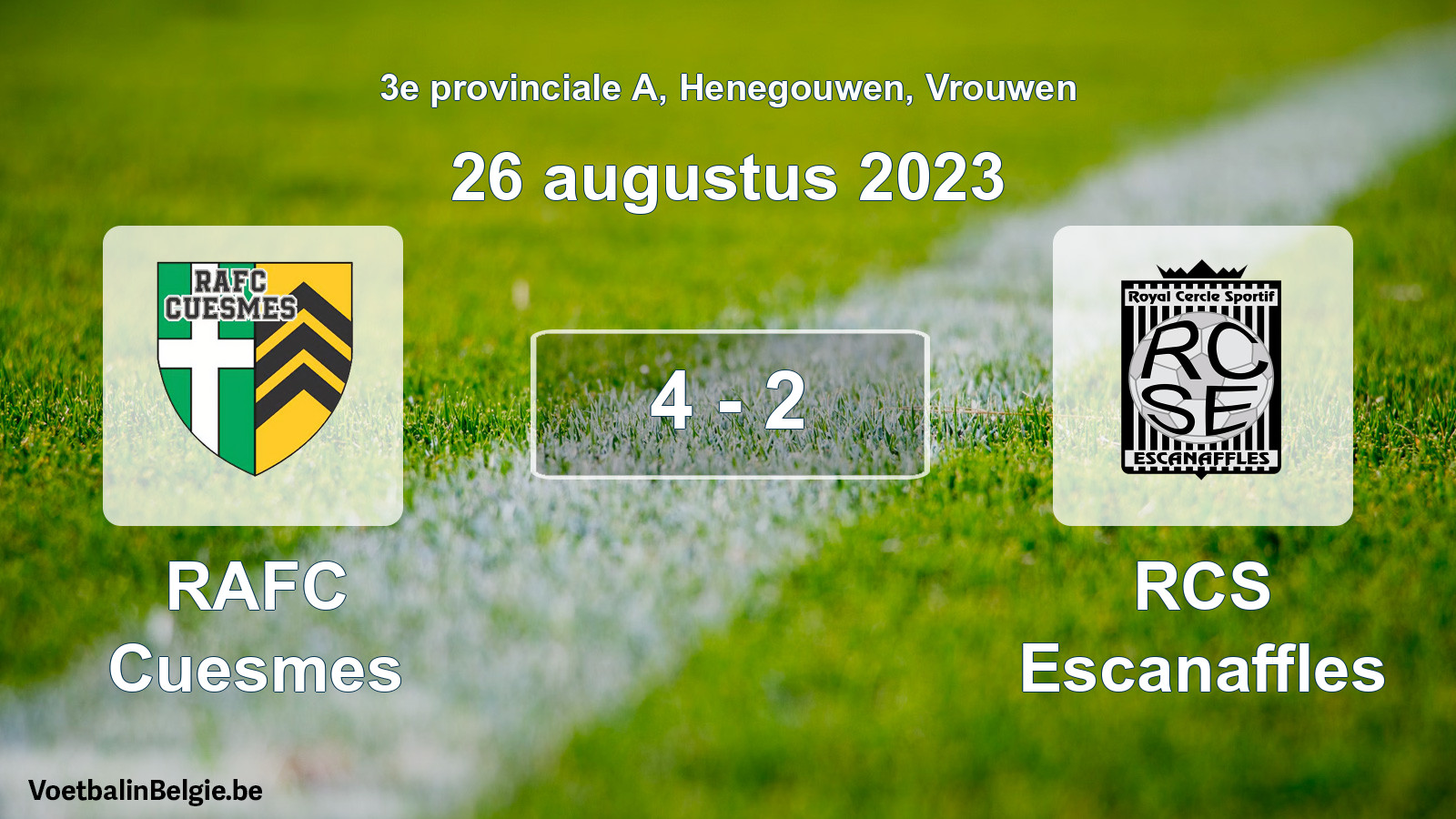 Gespeelde wedstrijd vrouwenvoetbal: RAFC Cuesmes - RCS Escanaffles 4 - 2 (26 augustus 2023)