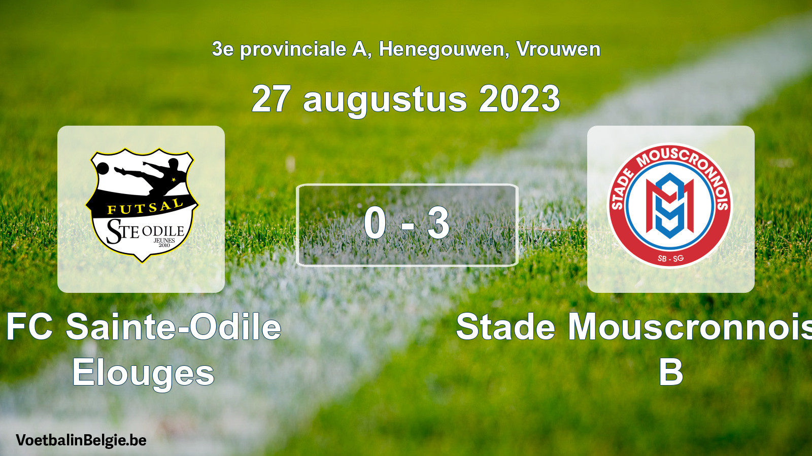 Played match women football: FC Sainte-Odile Elouges - Stade Mouscronnois SG B 0 - 3 (27 August 2023)