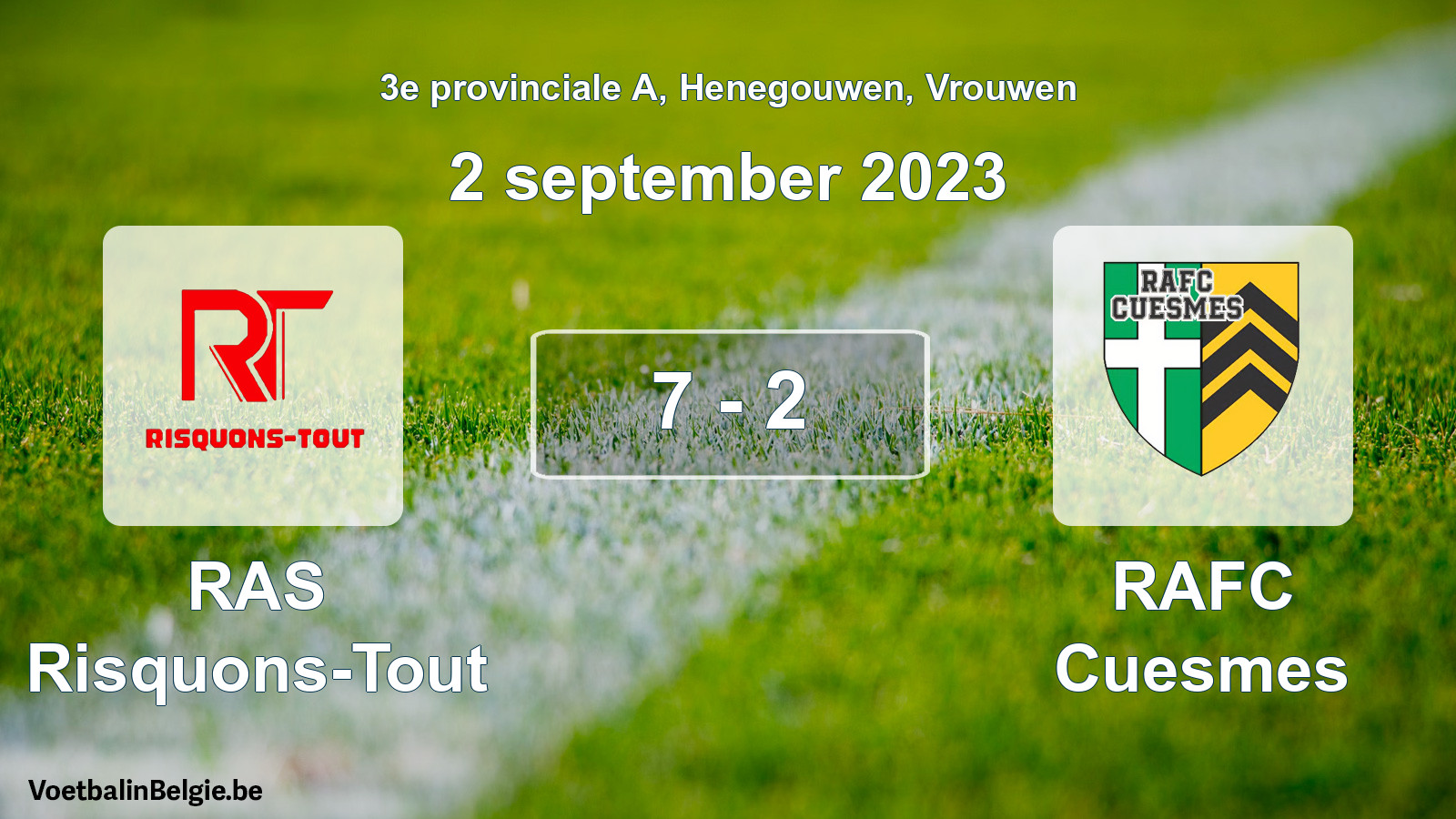 Gespeelde wedstrijd vrouwenvoetbal: RAS Risquons-Tout - RAFC Cuesmes 7 - 2 (2 september 2023)