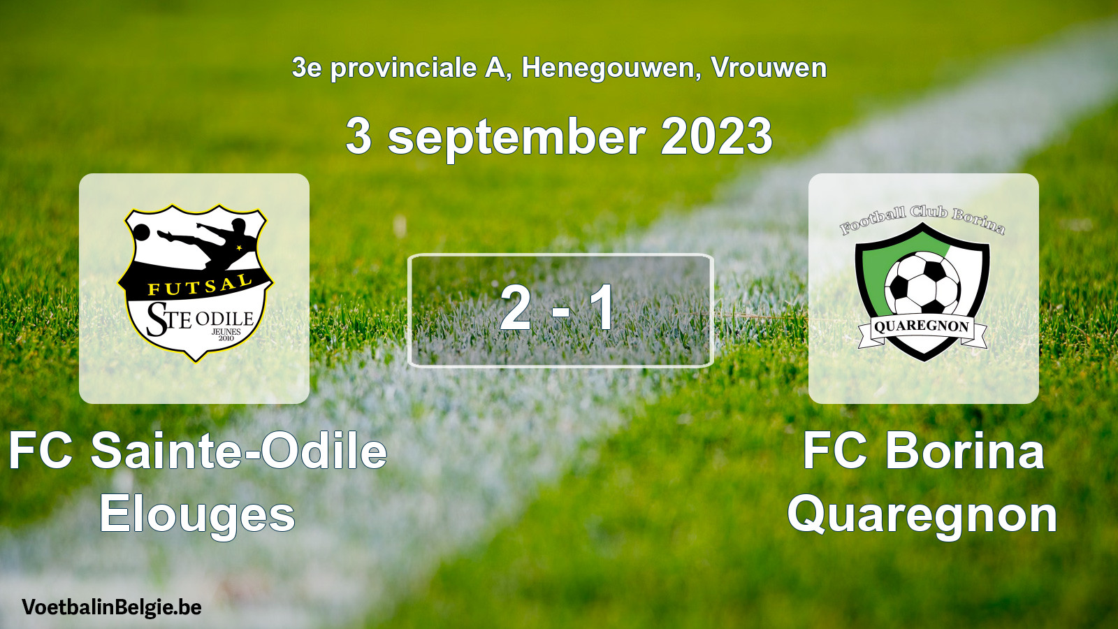 Gespeelde wedstrijd vrouwenvoetbal: FC Sainte-Odile Elouges - FC Borina Quaregnon 2 - 1 (3 september 2023)