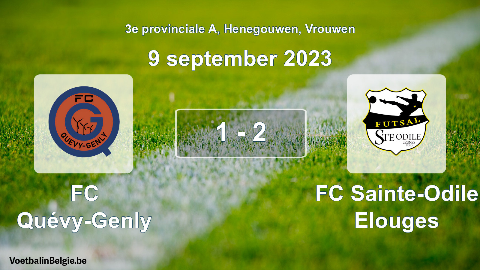 Gespeelde wedstrijd vrouwenvoetbal: FC Quévy-Genly - FC Sainte-Odile Elouges 1 - 2 (9 september 2023)