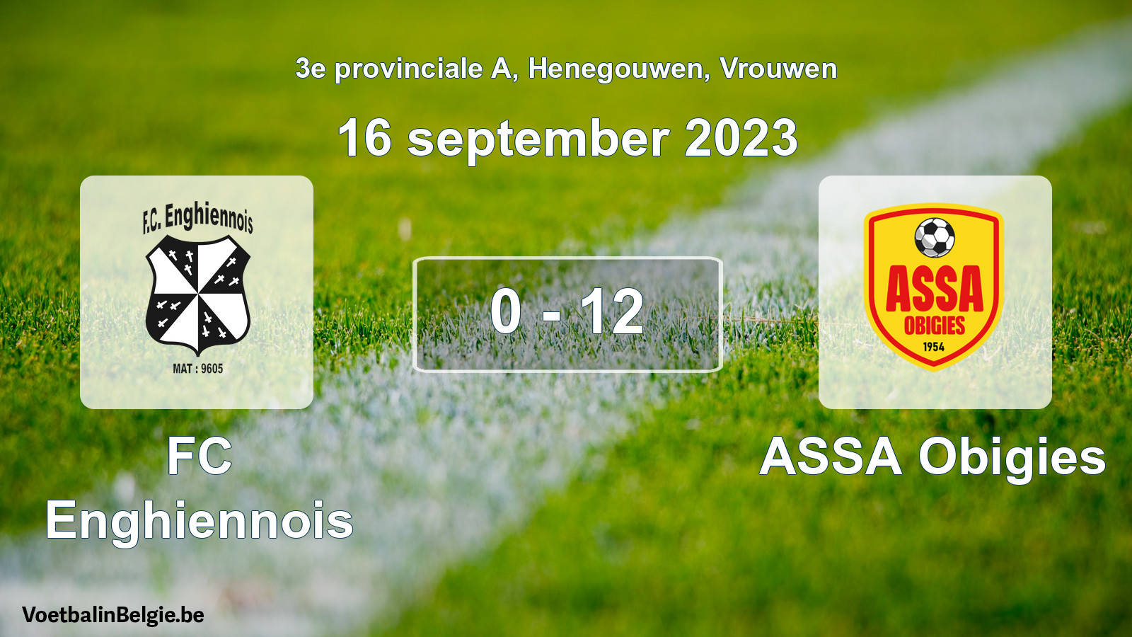 Gespeelde wedstrijd vrouwenvoetbal: FC Enghiennois - ASSA Obigies 0 - 12 (16 september 2023)