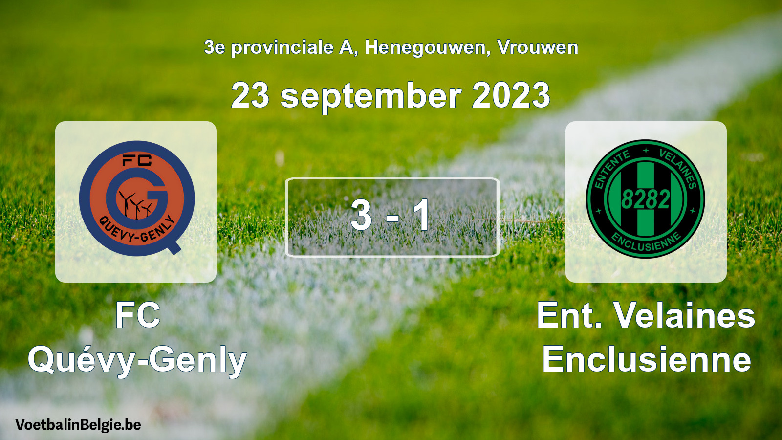 Gespeelde wedstrijd vrouwenvoetbal: FC Quévy-Genly - Ent. Velaines Enclusienne 3 - 1 (23 september 2023)