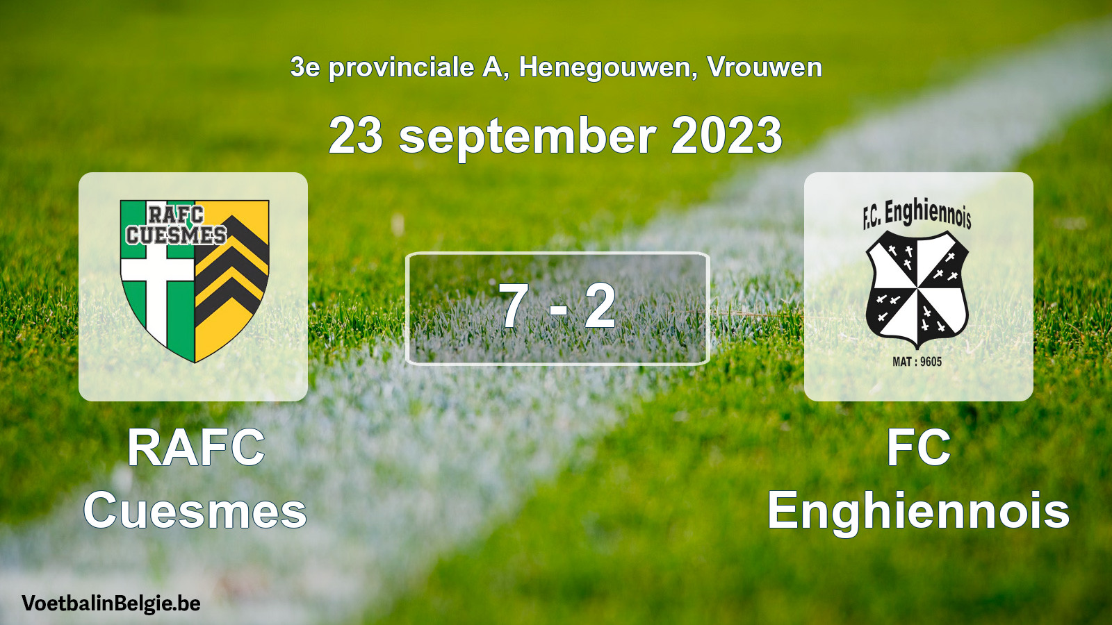 Played match women football: RAFC Cuesmes - FC Enghiennois 7 - 2 (23 September 2023)
