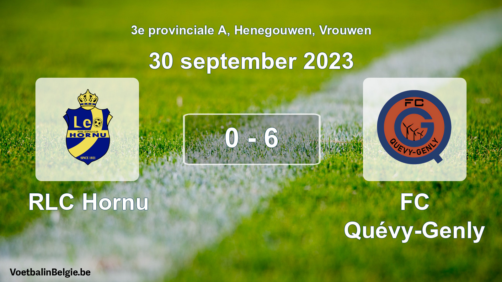 Played match women football: RLC Hornu - FC Quévy-Genly 0 - 6 (30 September 2023)