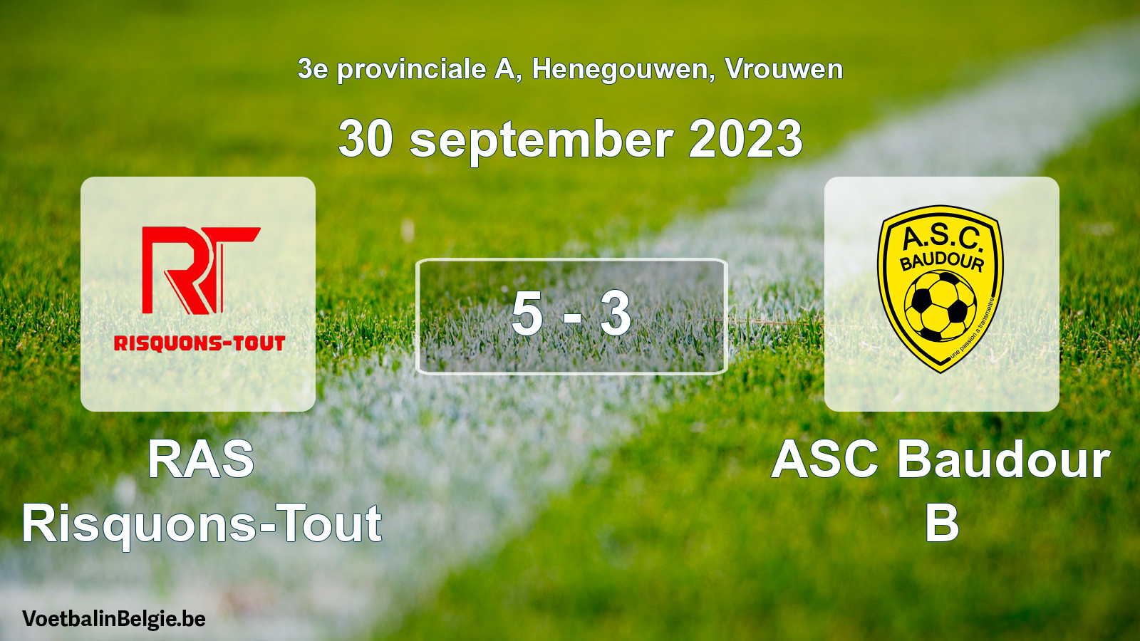 Gespeelde wedstrijd vrouwenvoetbal: RAS Risquons-Tout - ASC Baudour B 5 - 3 (30 september 2023)