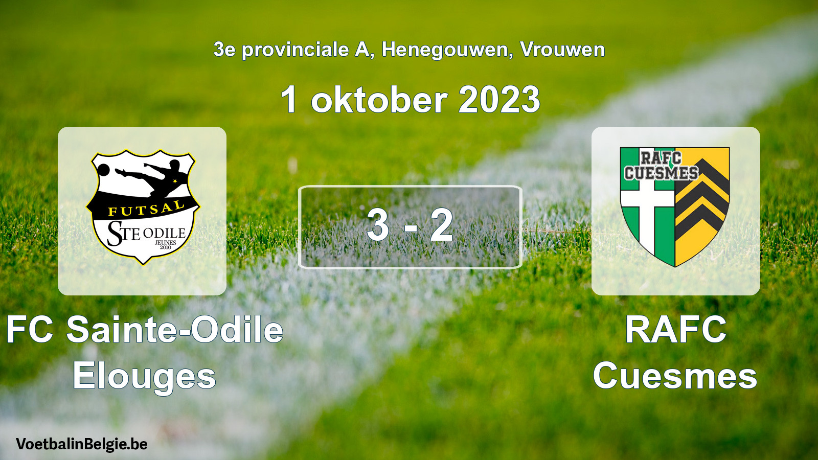 Played match women football: FC Sainte-Odile Elouges - RAFC Cuesmes 3 - 2 (1 October 2023)