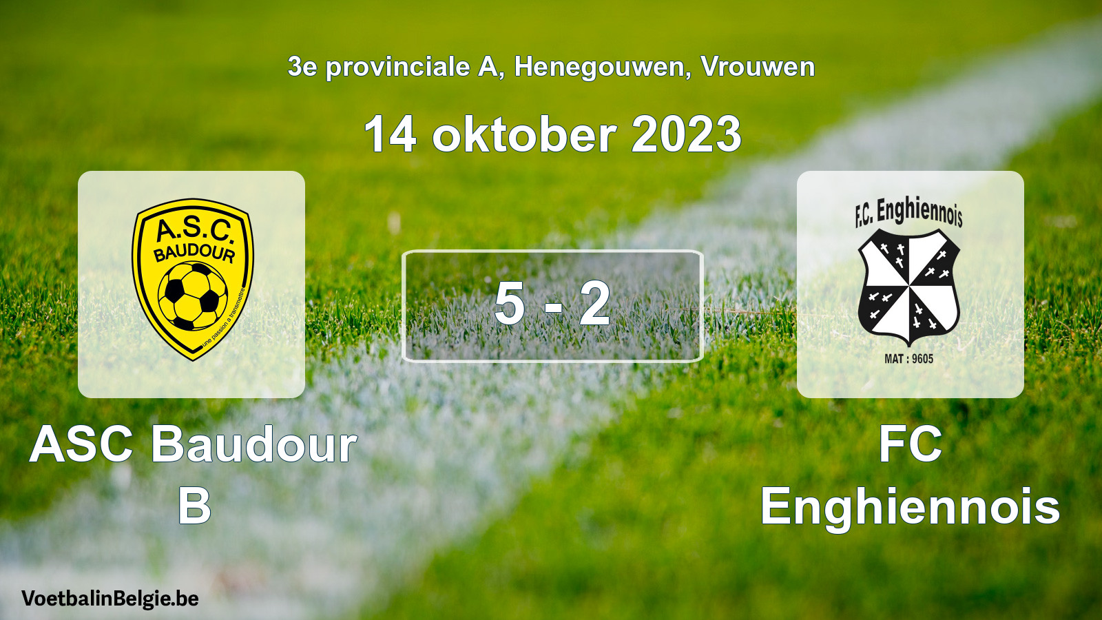 Gespeelde wedstrijd vrouwenvoetbal: ASC Baudour B - FC Enghiennois 5 - 2 (14 oktober 2023)
