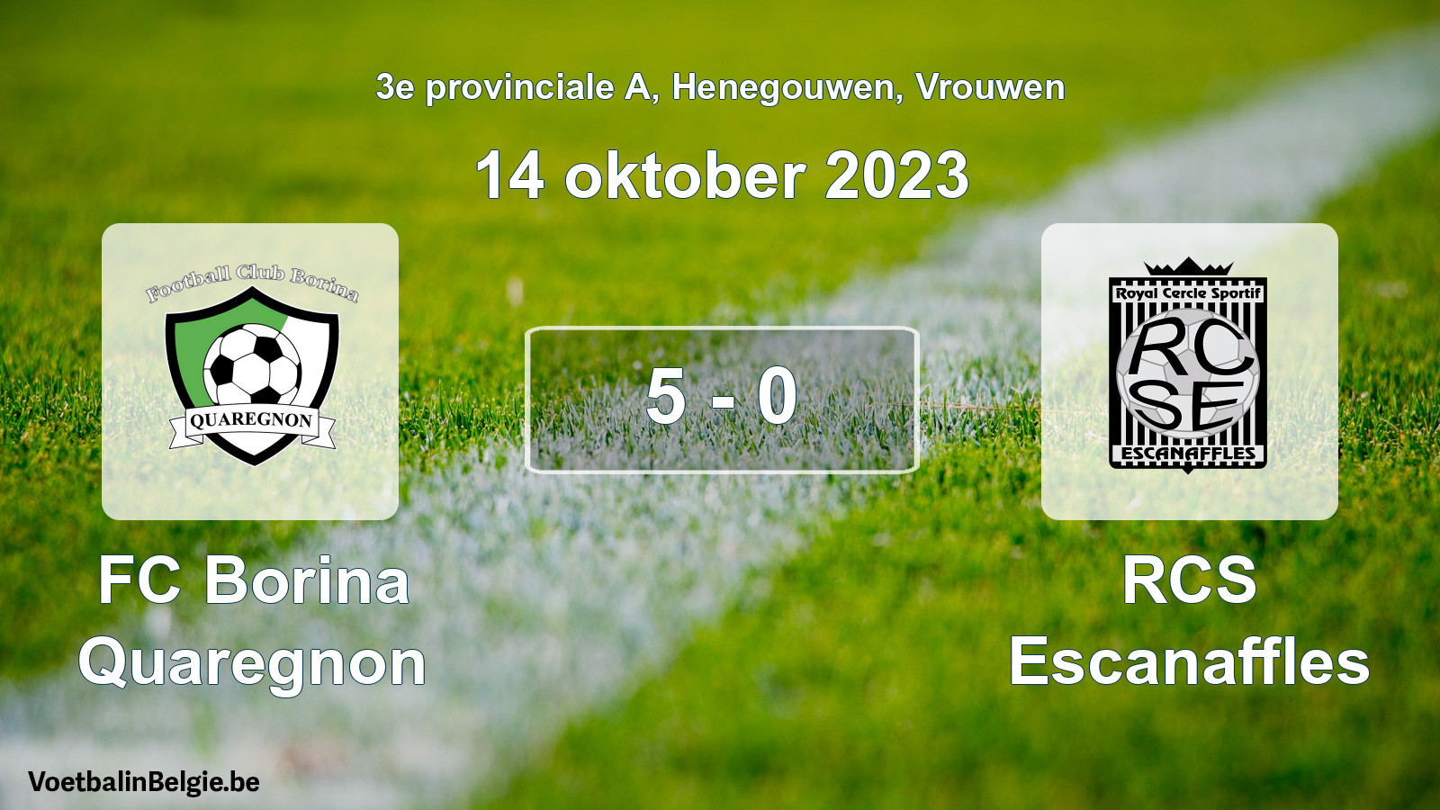 Gespeelde wedstrijd vrouwenvoetbal: FC Borina Quaregnon - RCS Escanaffles 5 - 0 (14 oktober 2023)