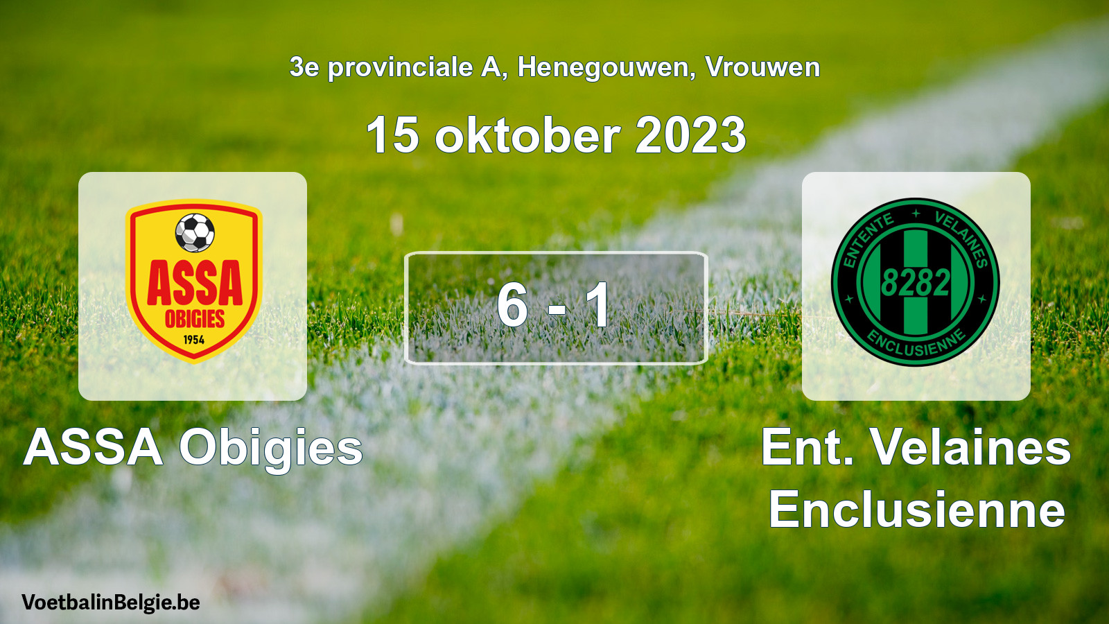 Gespeelde wedstrijd vrouwenvoetbal: ASSA Obigies - Ent. Velaines Enclusienne 6 - 1 (15 oktober 2023)