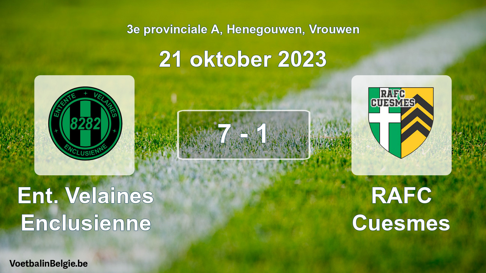 Gespeelde wedstrijd vrouwenvoetbal: Ent. Velaines Enclusienne - RAFC Cuesmes 7 - 1 (21 oktober 2023)