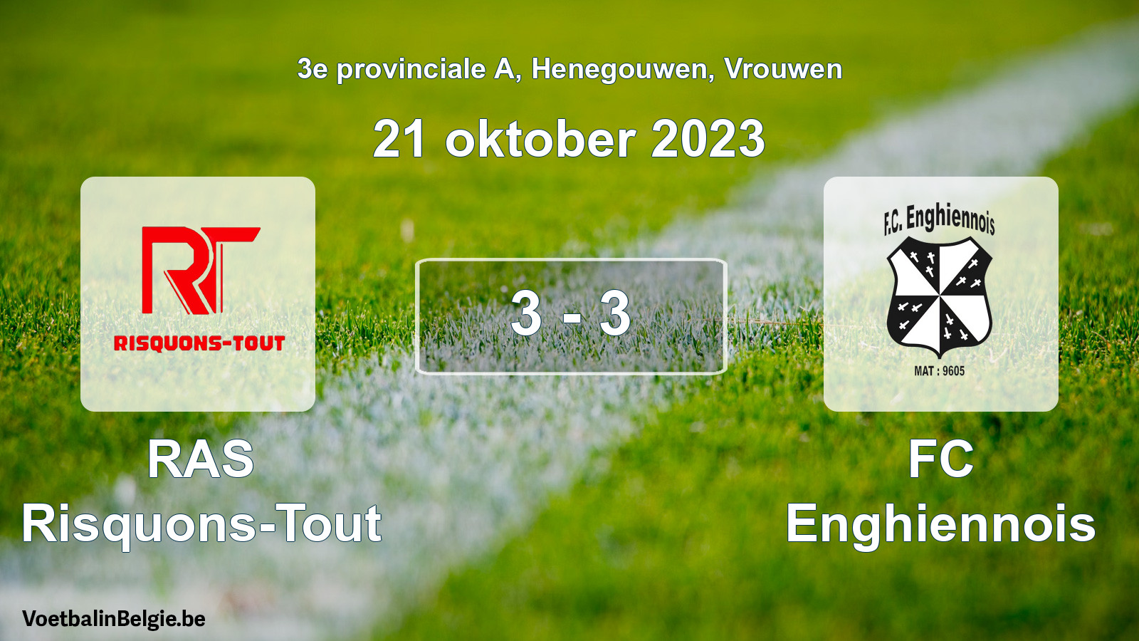 Gespeelde wedstrijd vrouwenvoetbal: RAS Risquons-Tout - FC Enghiennois 3 - 3 (21 oktober 2023)