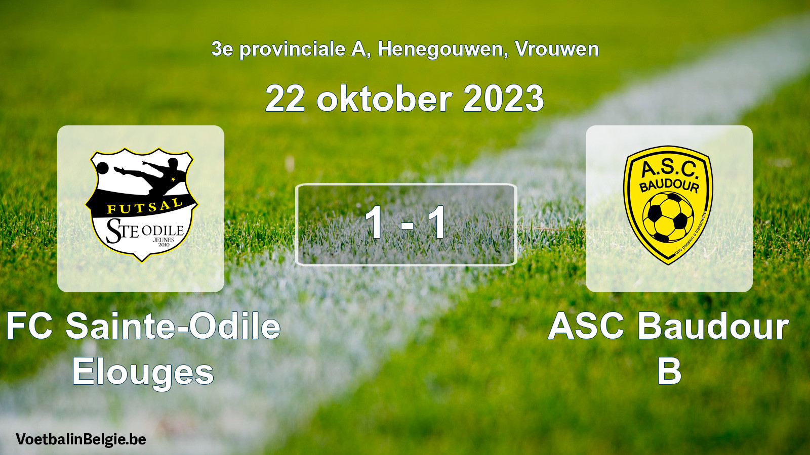 Gespeelde wedstrijd vrouwenvoetbal: FC Sainte-Odile Elouges - ASC Baudour B 1 - 1 (22 oktober 2023)