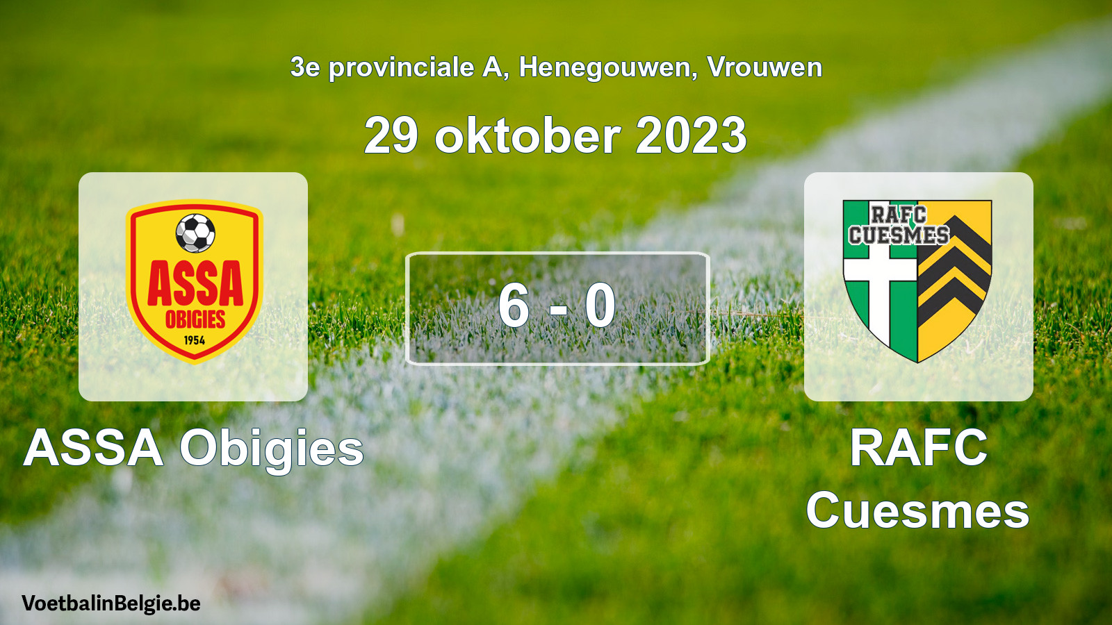 Played match women football: ASSA Obigies - RAFC Cuesmes 6 - 0 (29 October 2023)