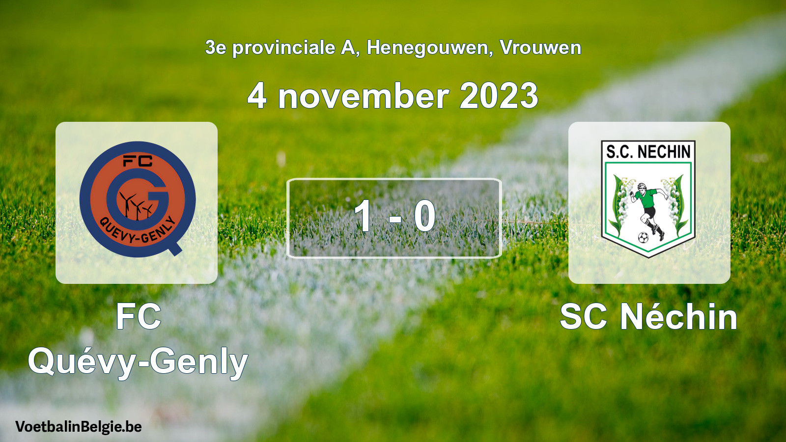 Gespeelde wedstrijd vrouwenvoetbal: FC Quévy-Genly - SC Néchin 1 - 0 (4 november 2023)