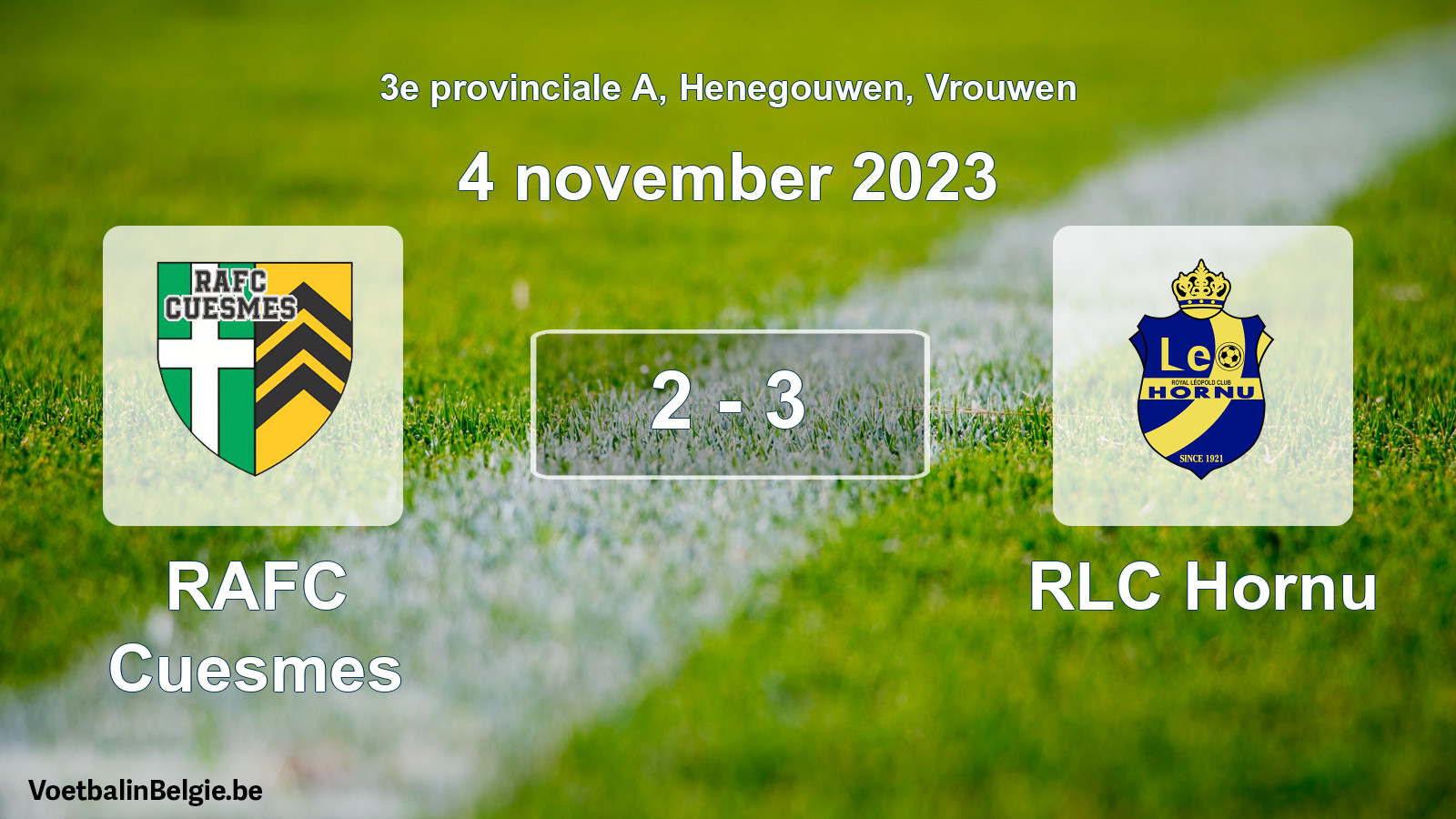 Gespeelde wedstrijd vrouwenvoetbal: RAFC Cuesmes - RLC Hornu 2 - 3 (4 november 2023)