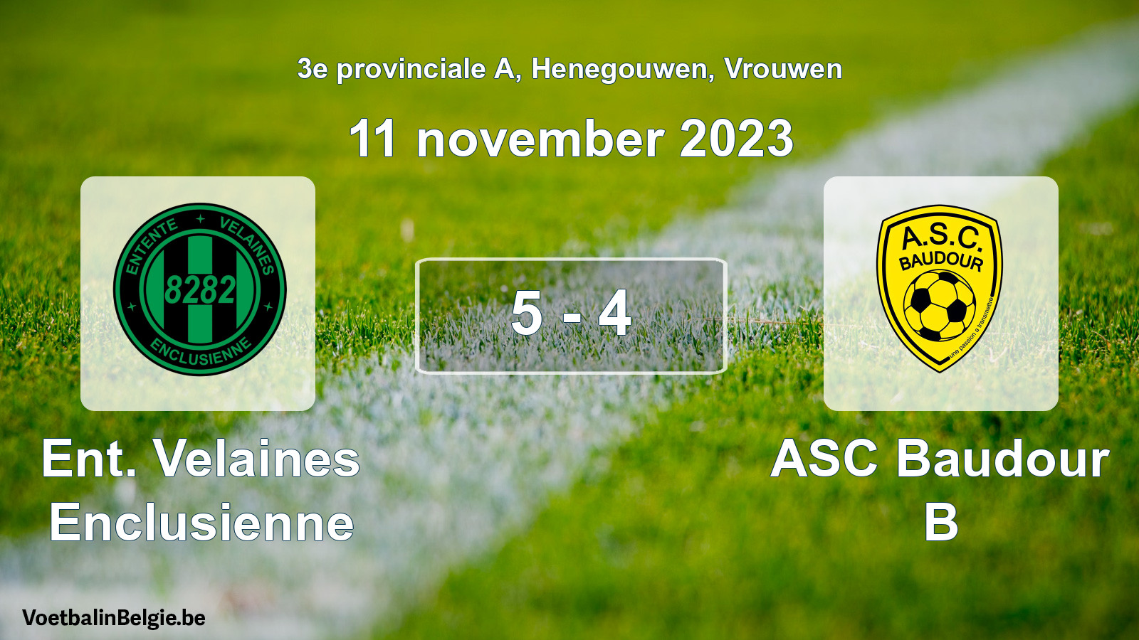 Gespeelde wedstrijd vrouwenvoetbal: Ent. Velaines Enclusienne - ASC Baudour B 5 - 4 (11 november 2023)
