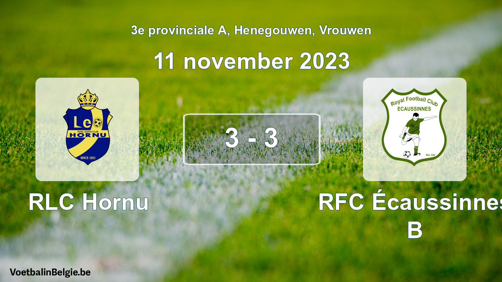 Gespeelde wedstrijd vrouwenvoetbal: RLC Hornu - RFC Écaussinnes B 3 - 3 (11 november 2023)