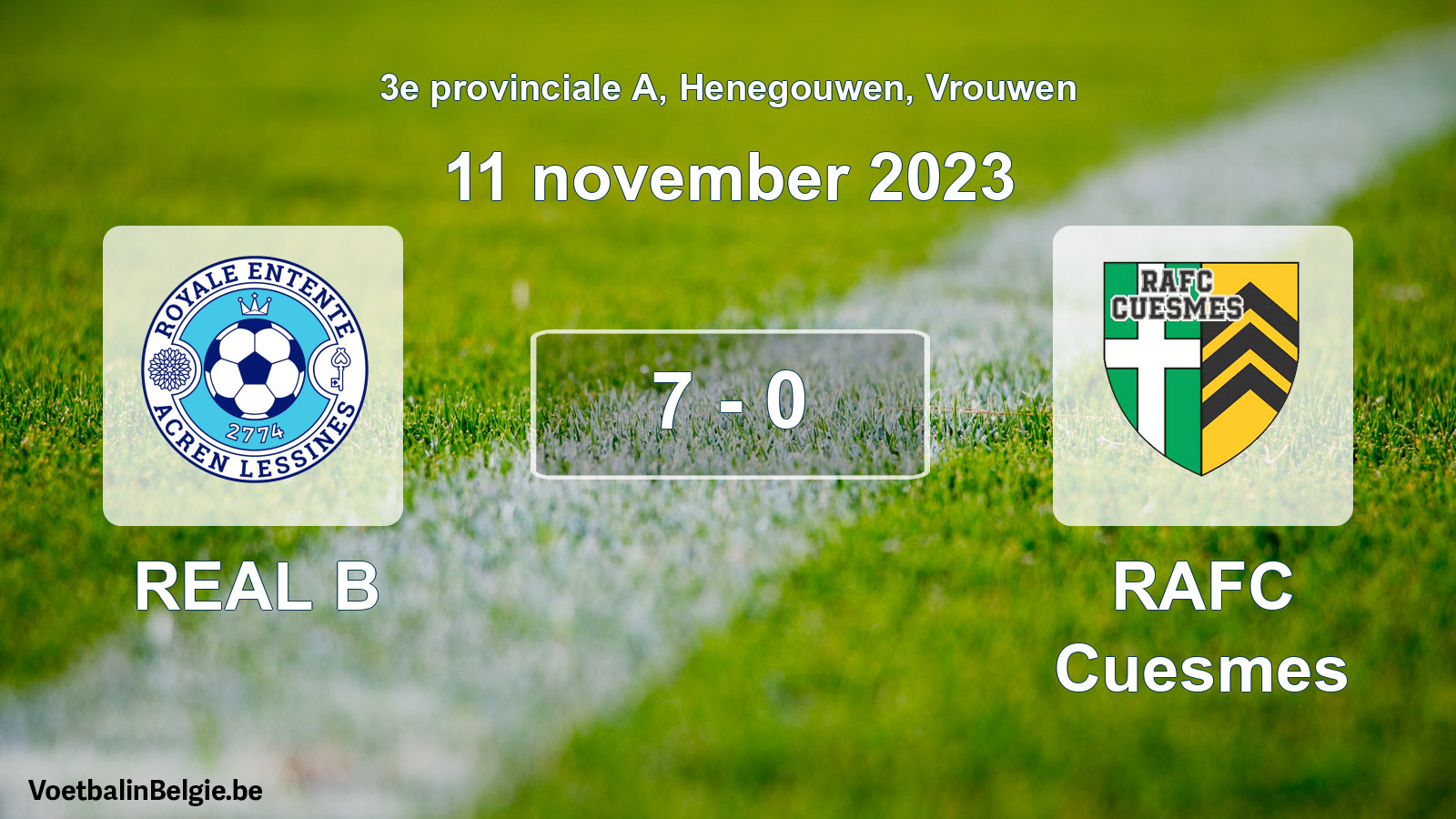 Gespeelde wedstrijd vrouwenvoetbal: REAL B - RAFC Cuesmes 7 - 0 (11 november 2023)