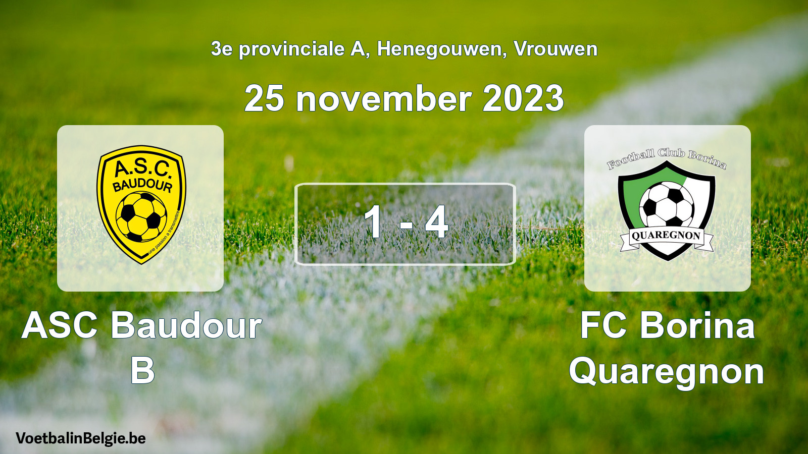 Gespeelde wedstrijd vrouwenvoetbal: ASC Baudour B - FC Borina Quaregnon 1 - 4 (25 november 2023)