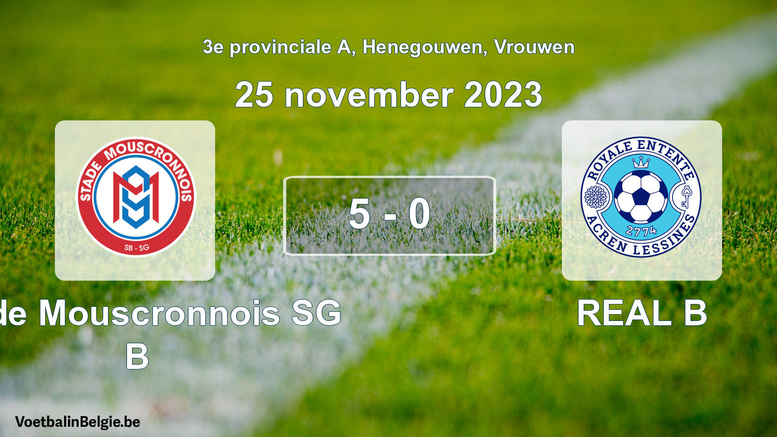Gespeelde wedstrijd vrouwenvoetbal: Stade Mouscronnois SG B - REAL B 5 - 0 (25 november 2023)