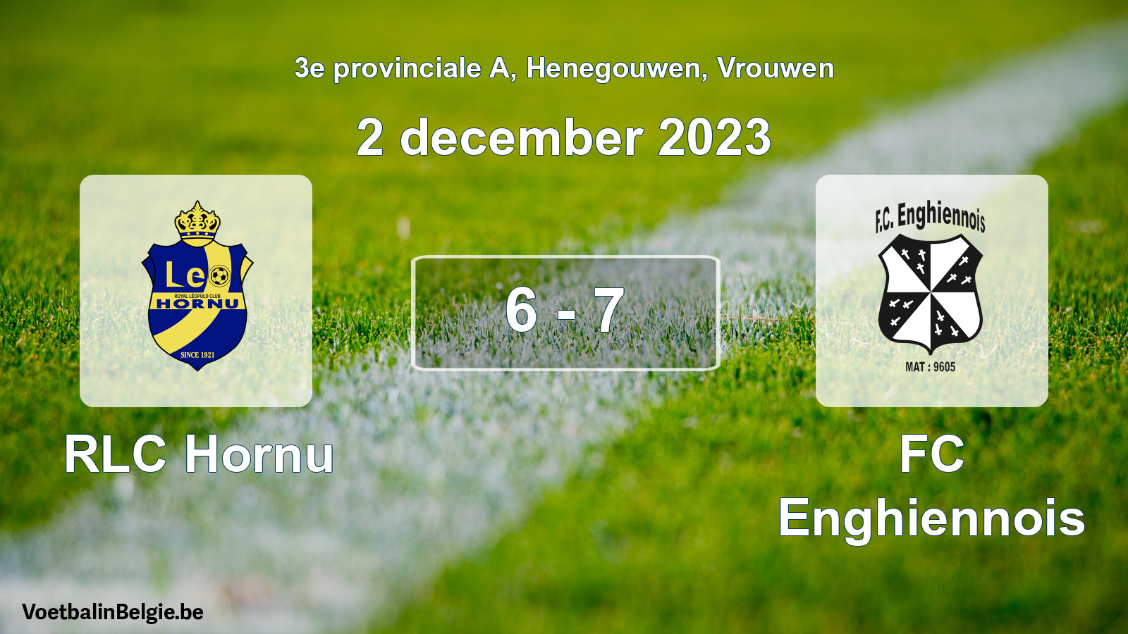 Gespeelde wedstrijd vrouwenvoetbal: RLC Hornu - FC Enghiennois 6 - 7 (2 december 2023)