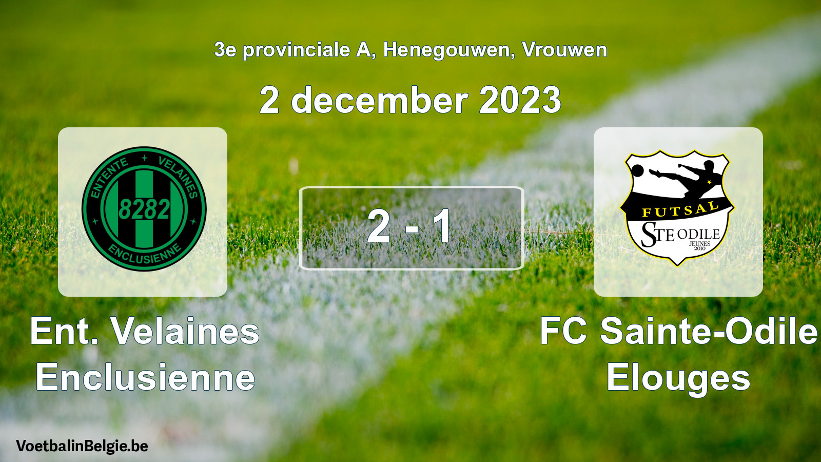 Gespeelde wedstrijd vrouwenvoetbal: Ent. Velaines Enclusienne - FC Sainte-Odile Elouges 2 - 1 (2 december 2023)