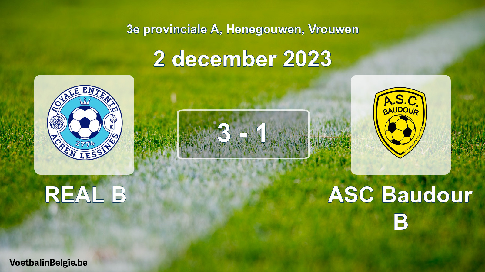 Gespeelde wedstrijd vrouwenvoetbal: REAL B - ASC Baudour B 3 - 1 (2 december 2023)