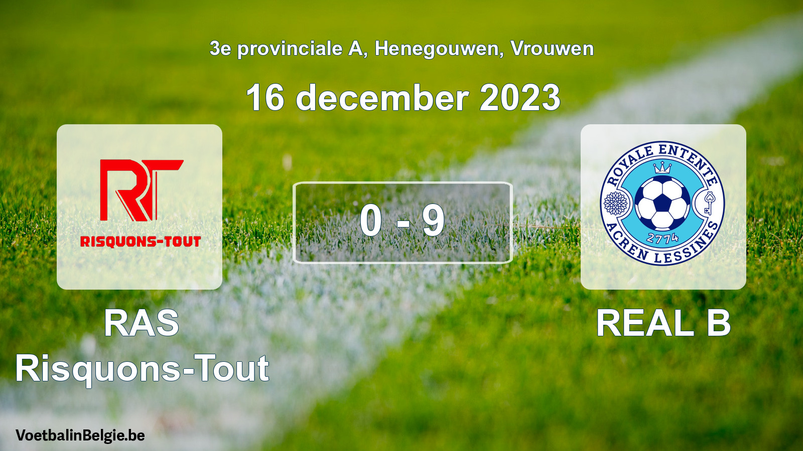 Gespeelde wedstrijd vrouwenvoetbal: RAS Risquons-Tout - REAL B 0 - 9 (16 december 2023)