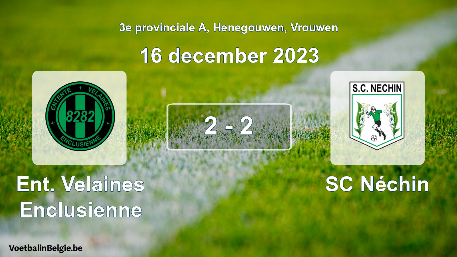 Gespeelde wedstrijd vrouwenvoetbal: Ent. Velaines Enclusienne - SC Néchin 2 - 2 (16 december 2023)