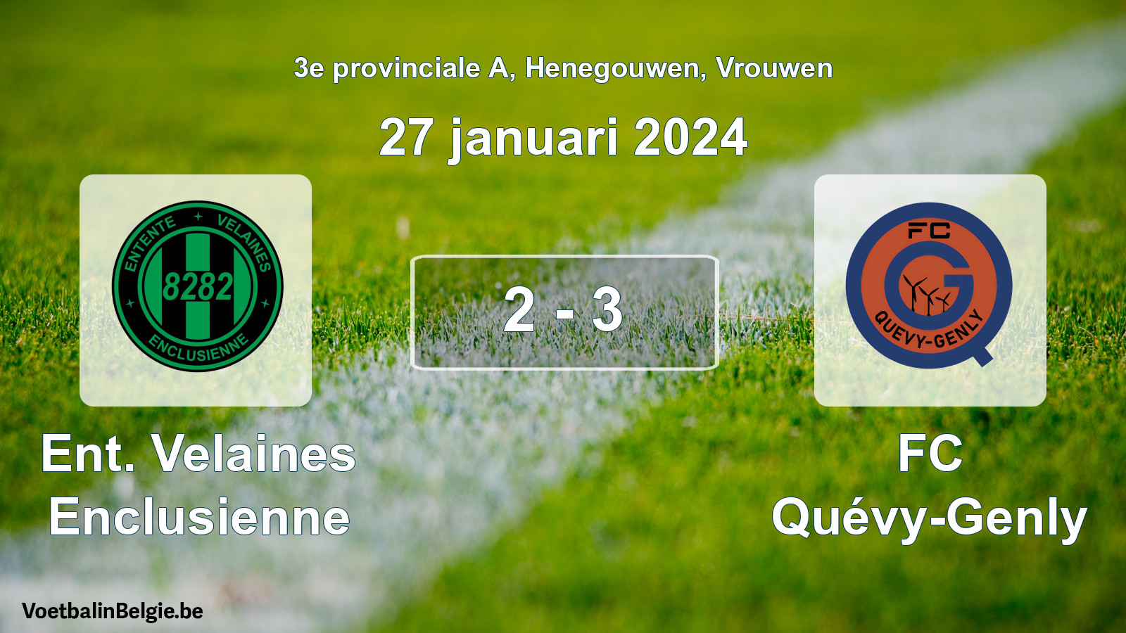 Gespeelde wedstrijd vrouwenvoetbal: Ent. Velaines Enclusienne - FC Quévy-Genly 2 - 3 (27 januari 2024)