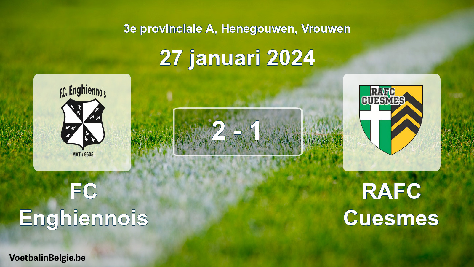 Gespeelde wedstrijd vrouwenvoetbal: FC Enghiennois - RAFC Cuesmes 2 - 1 (27 januari 2024)