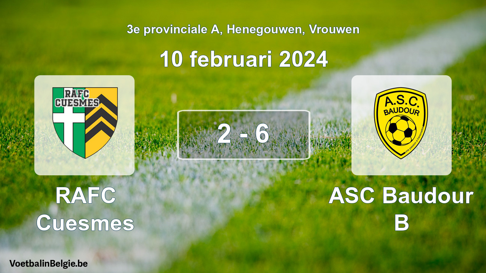 Gespeelde wedstrijd vrouwenvoetbal: RAFC Cuesmes - ASC Baudour B 2 - 6 (10 februari 2024)
