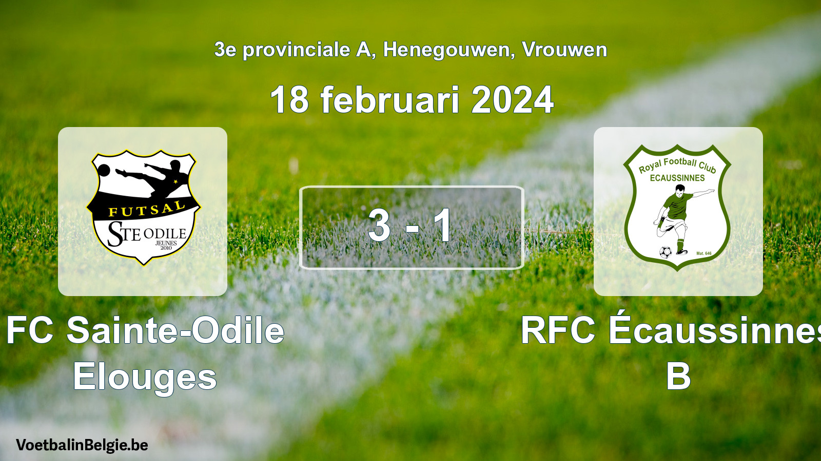 Gespeelde wedstrijd vrouwenvoetbal: FC Sainte-Odile Elouges - RFC Écaussinnes B 3 - 1 (18 februari 2024)