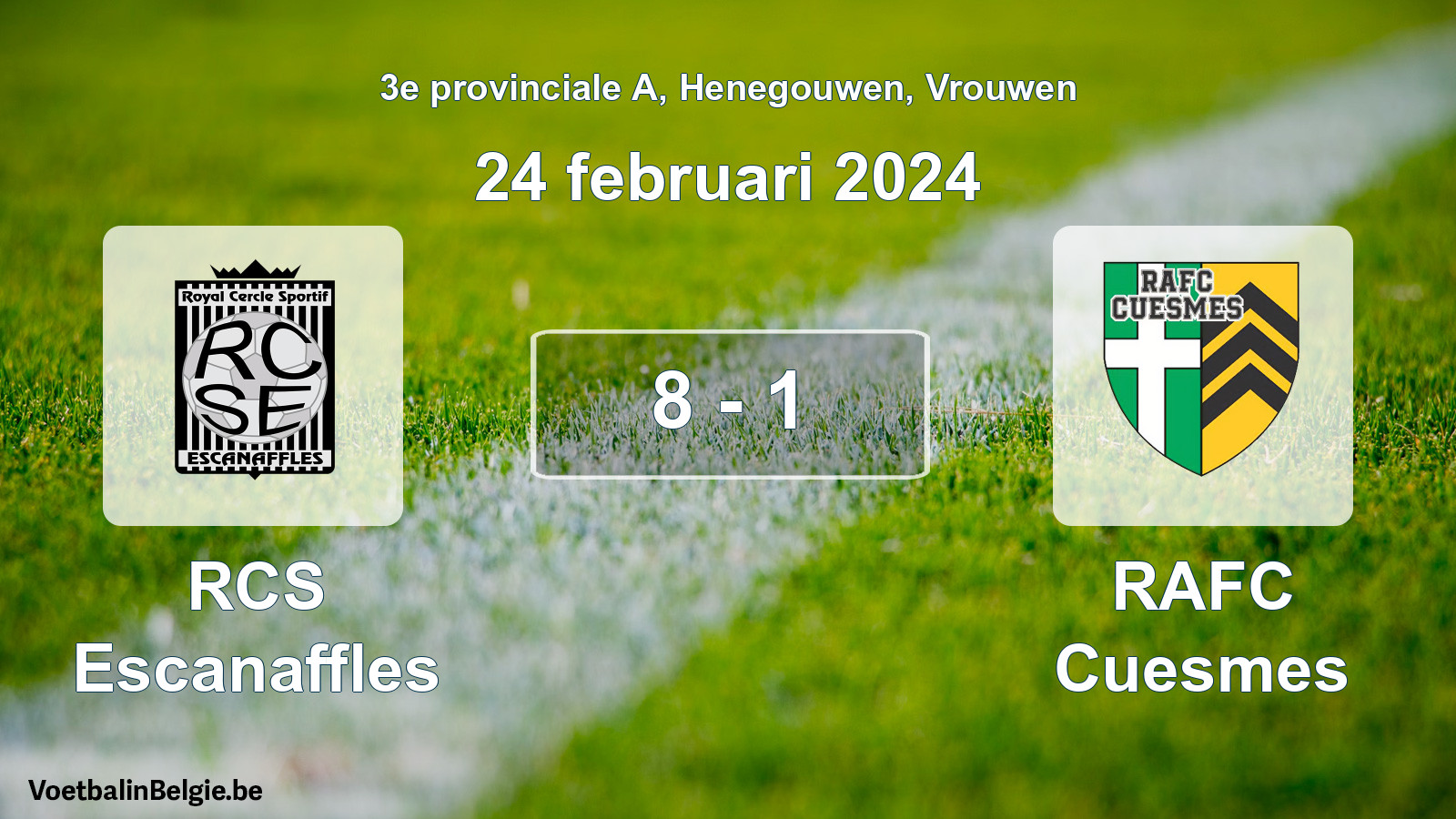 Gespeelde wedstrijd vrouwenvoetbal: RCS Escanaffles - RAFC Cuesmes 8 - 1 (24 februari 2024)