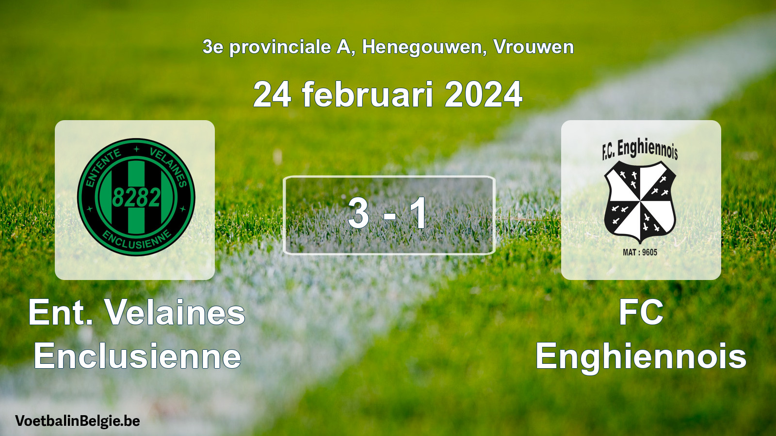 Gespeelde wedstrijd vrouwenvoetbal: Ent. Velaines Enclusienne - FC Enghiennois 3 - 1 (24 februari 2024)