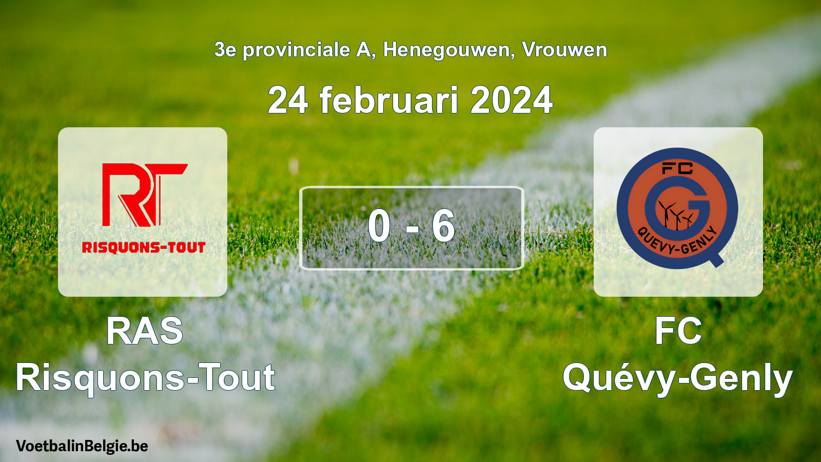 Gespeelde wedstrijd vrouwenvoetbal: RAS Risquons-Tout - FC Quévy-Genly 0 - 6 (24 februari 2024)