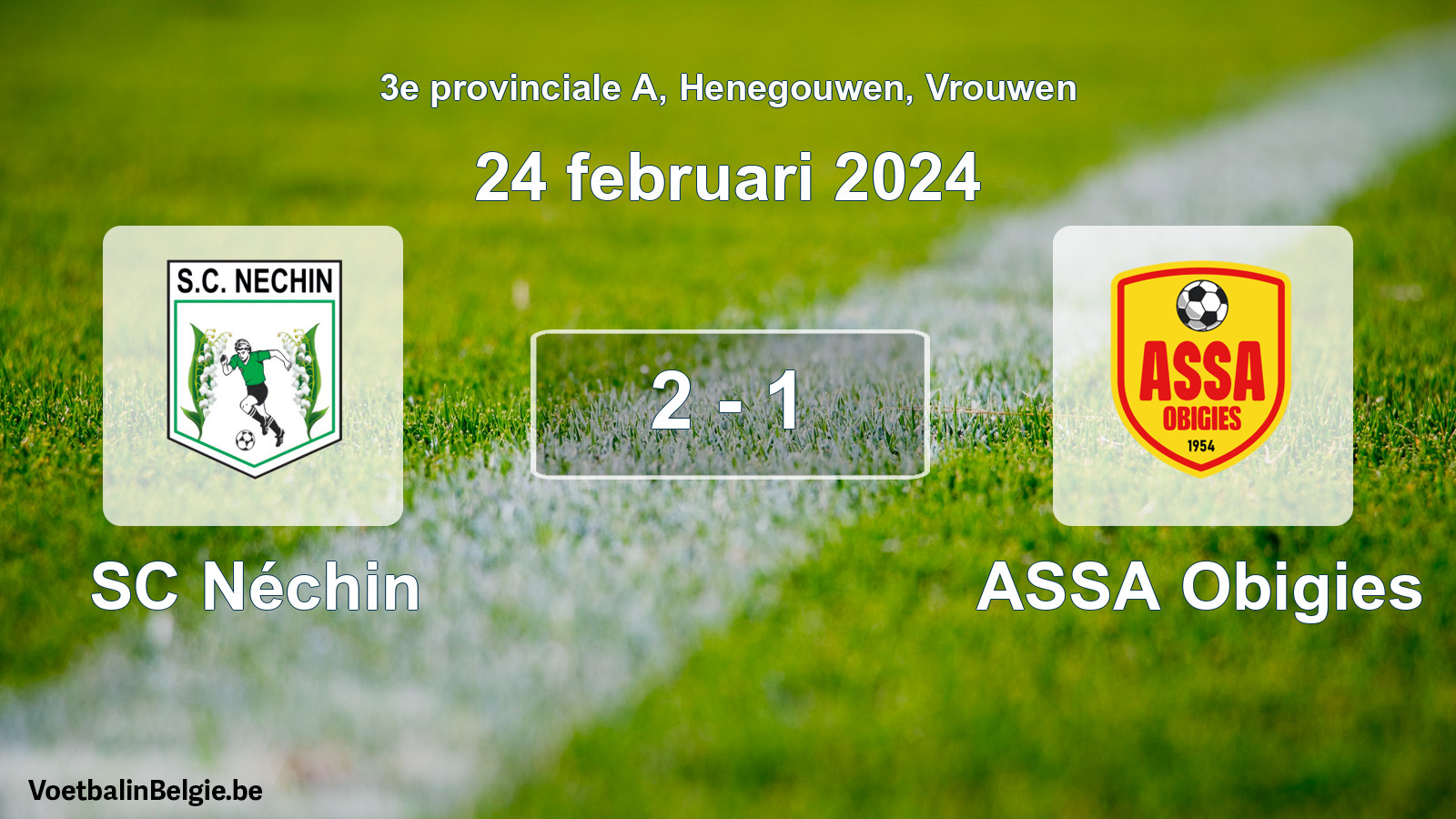 Gespeelde wedstrijd vrouwenvoetbal: SC Néchin - ASSA Obigies 2 - 1 (24 februari 2024)