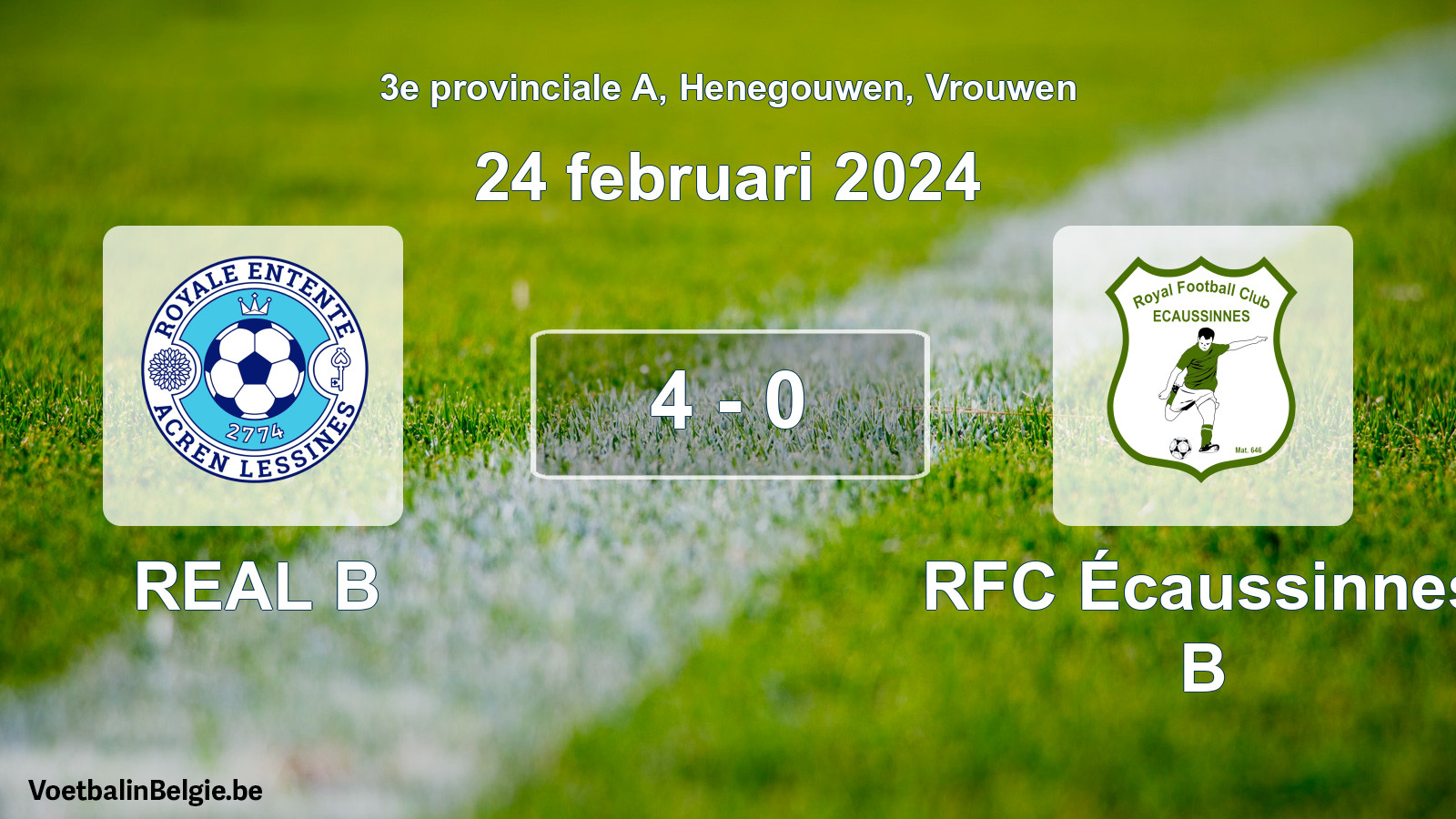 Gespeelde wedstrijd vrouwenvoetbal: REAL B - RFC Écaussinnes B 4 - 0 (24 februari 2024)
